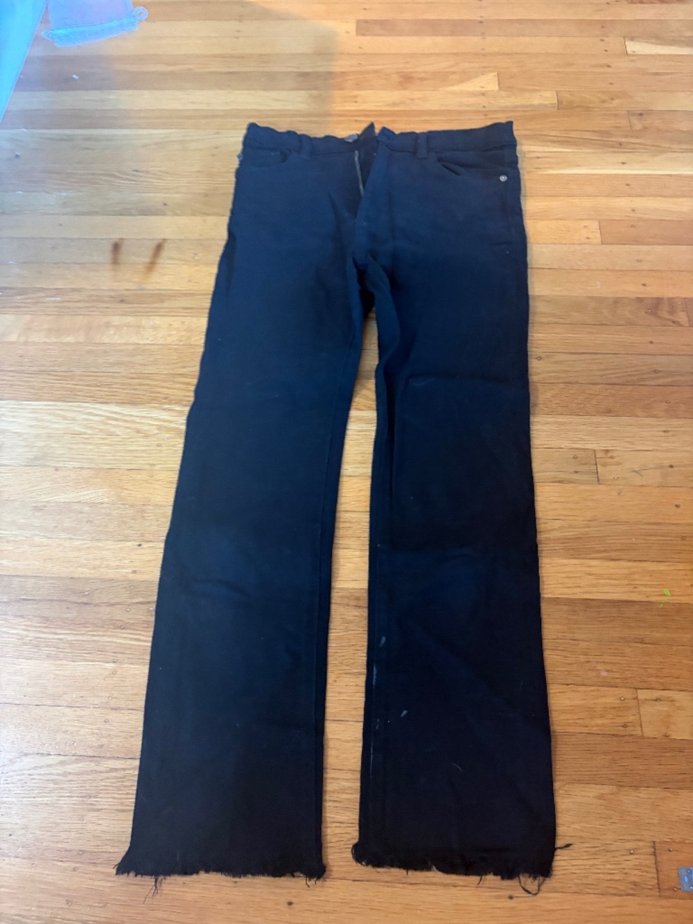 DL1961 Emie Straight High Rise Black Jeans Girls Size 14 Raw Hem Adjustable Wais